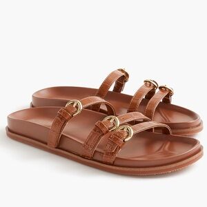 ☀️ New! J. CREW FACTORY Three-Strap Slide Sandals in Brown Croc